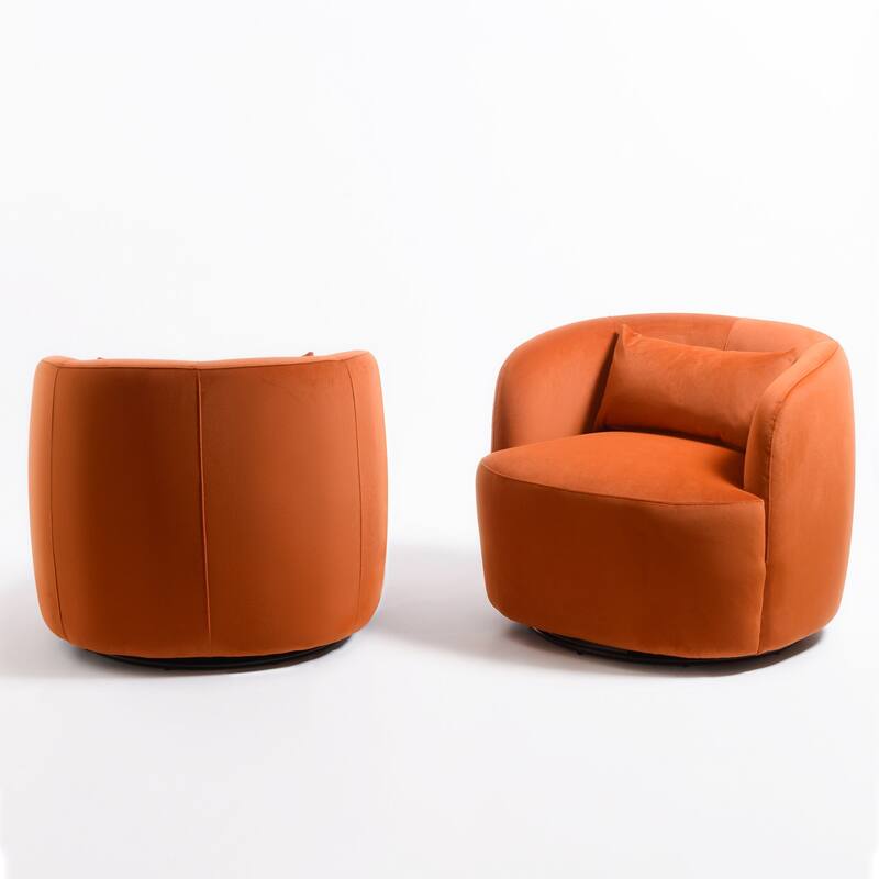 KINWELL 34" Wide Velvet Upholstered Swivel Accent Chair with Toss Pillow