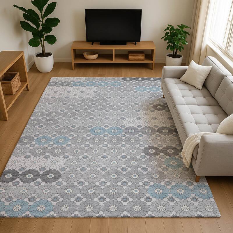 Premium Washable Super Soft Whimsy Mosaic Mayfield Rug - Silver - 8' x 10'