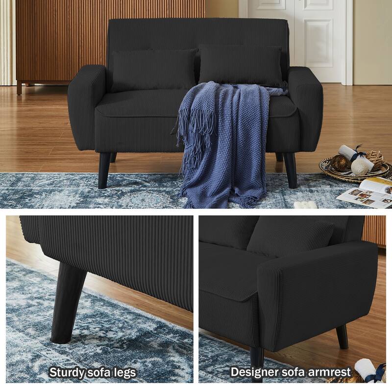 77.17" Corduroy 3 Pieces Living Room Sets with Sofa, Ottoman and Loveseat