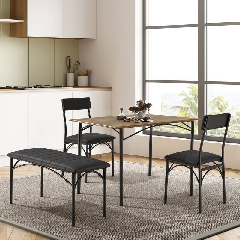 Space-Saving Dining Table Set,Ideal for Small Spaces - Featuring a Stylish Faux Marble or Wood Grain Table with Modern Chairs - 4-Piece - Woodgrain
