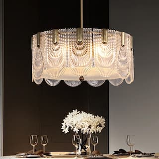 20 in. Gold Modern Drum Chandelier 5-Light Glass Low Profile Pendant Lights for Dining Room