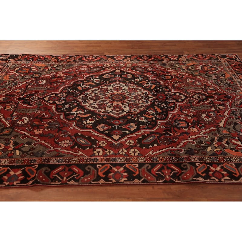 Medallion Bakhtiari Persian Vintage Area Rug Handmade Wool Carpet - 6'4" x 9'5"