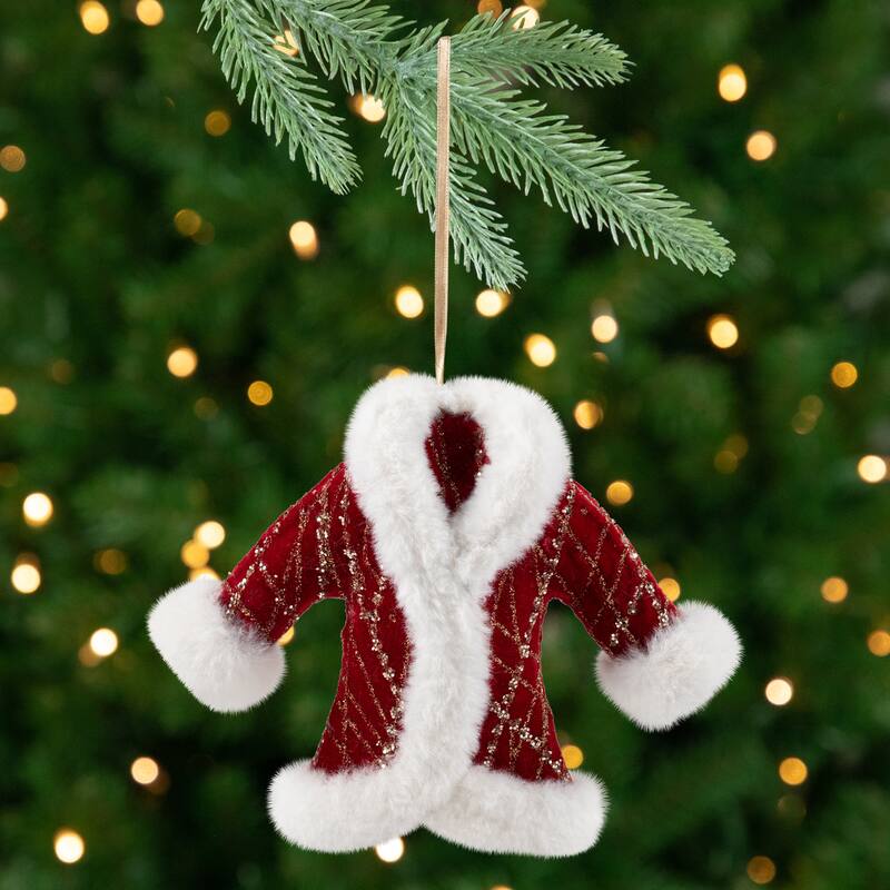Glittered Winter Coat with Plush Trim Christmas Ornament - 6.5" - Red