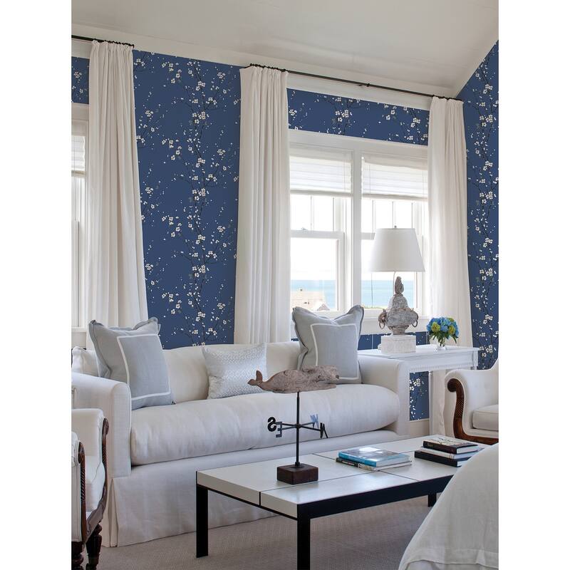 A-Street Prints Monterey Cobalt Floral Branch Wallpaper