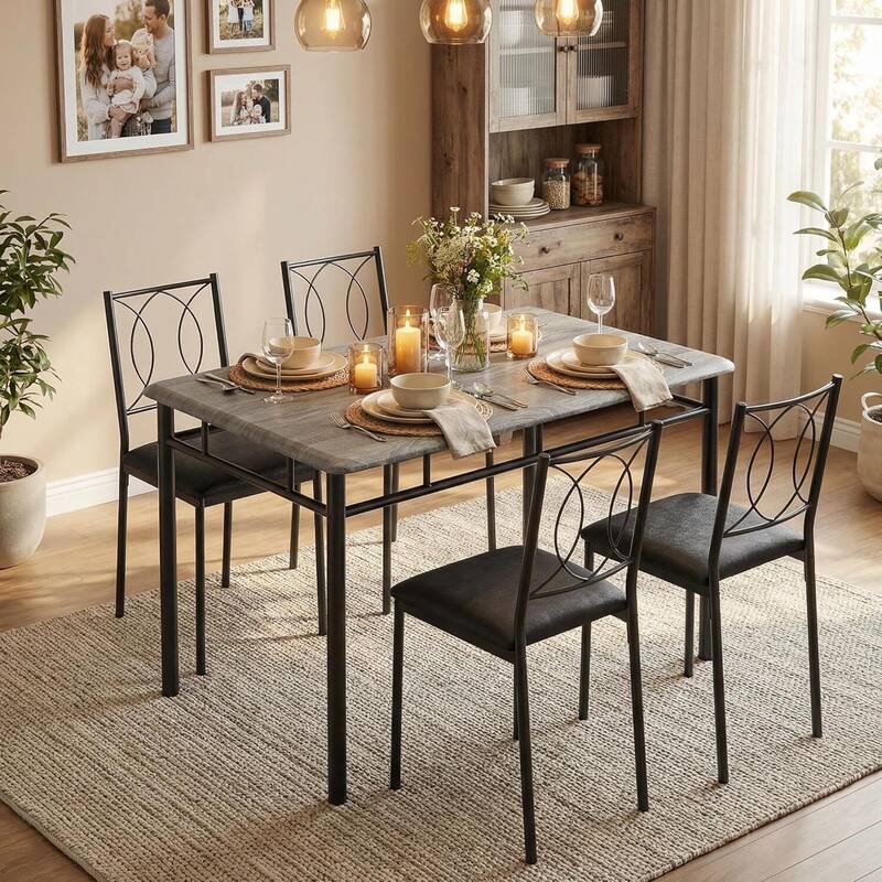 Kitchen Dining Table Set with Upholstered Chairs for 4