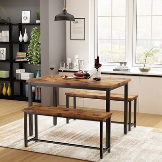 Eureka Industrial 3-piece Dining Set, Modern Kitchen Dining Table With 