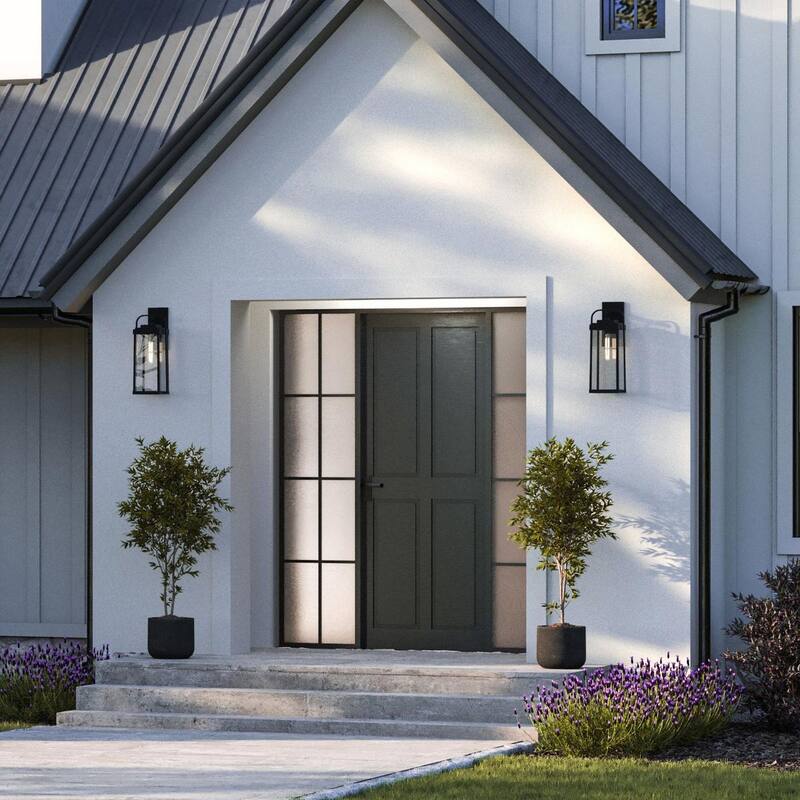 Walcott One-Light Textured Black Modern Farmhouse Outdoor Large Wall Lantern - 8.25 in x 8.25 in x 20 in