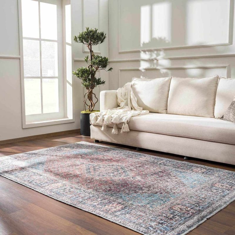 Hauteloom HOLI Living Room, Bedroom Machine Washable Area Rug - Light Blue, Green, Orange - 2' x 3' - 2' x 3'