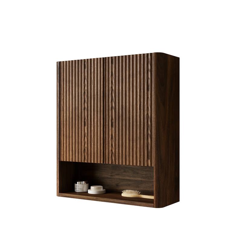 26" Wall-Mounted Striped Bathroom Cabinet, with Doors, Shelf and Open Storage Compartment Over The Toilet Storage Cabinet
