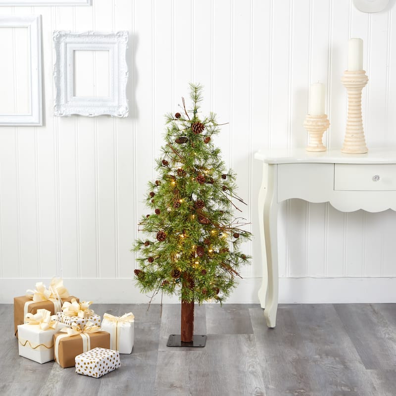4' Pre-Lit Wyoming Alpine Artificial Christmas Tree, Clear LED Lights - 4 Foot