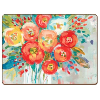 Cala Home Hardboard Placemats - Coral Floral - Set of 4 - 15.5x11.25x.230