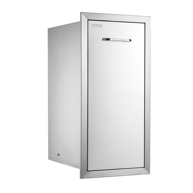 Pull-Out Trash Drawer, Stainless Steel Roll-Out Bin with Sliding Rails and Handle for Outdoor Kitchen or BBQ Island