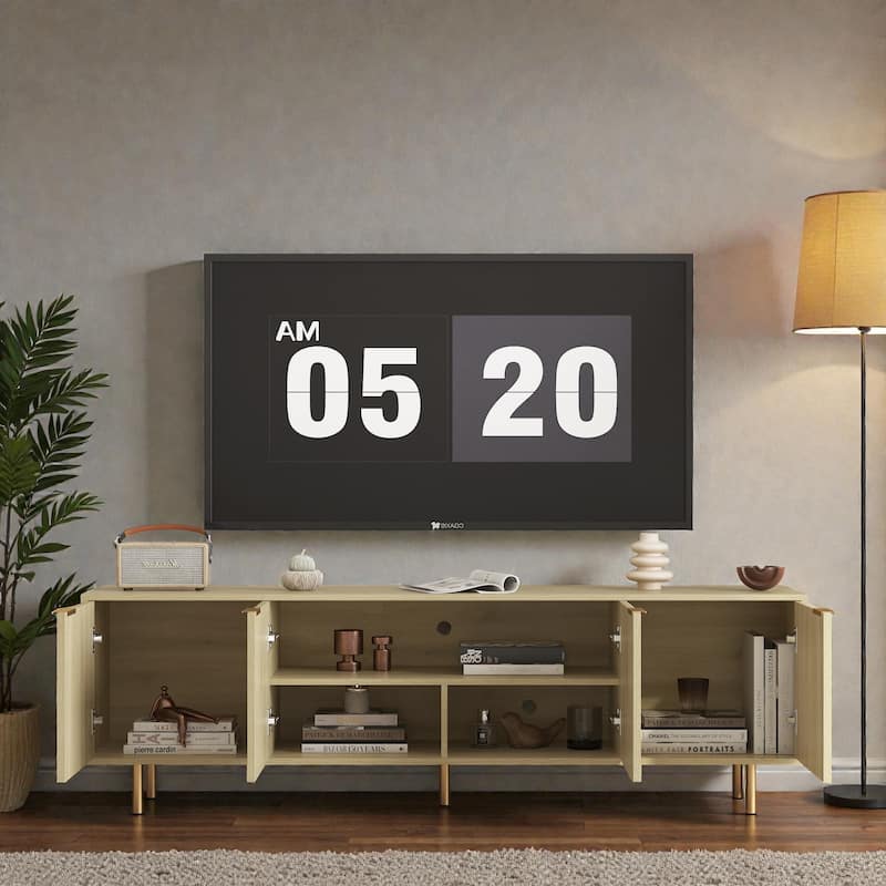 68'' Modern Fluted Wood TV Stand, Media Console with Storage Doors and Gold Legs, Entertainment Center for 55+ Inch TVs