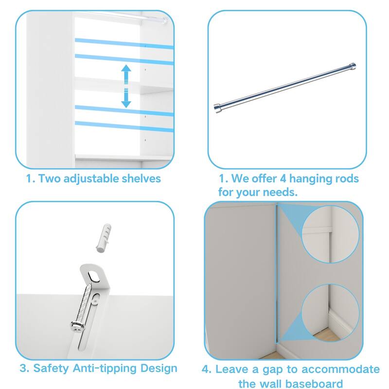 Rackcog Set of 2 Closet Organizer with 2 Doors, Closet System with Drawers for Walk-in Closet