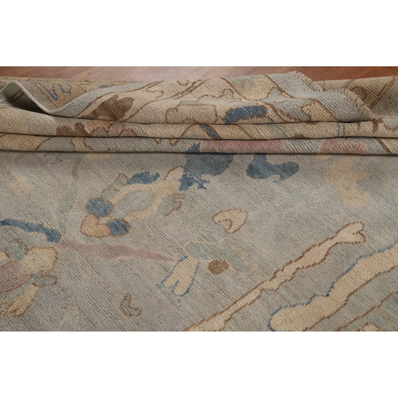 Geometric Oushak Turkish Area Rug Hand-Knotted Blue Wool Carpet - 7'9"x 10'0"