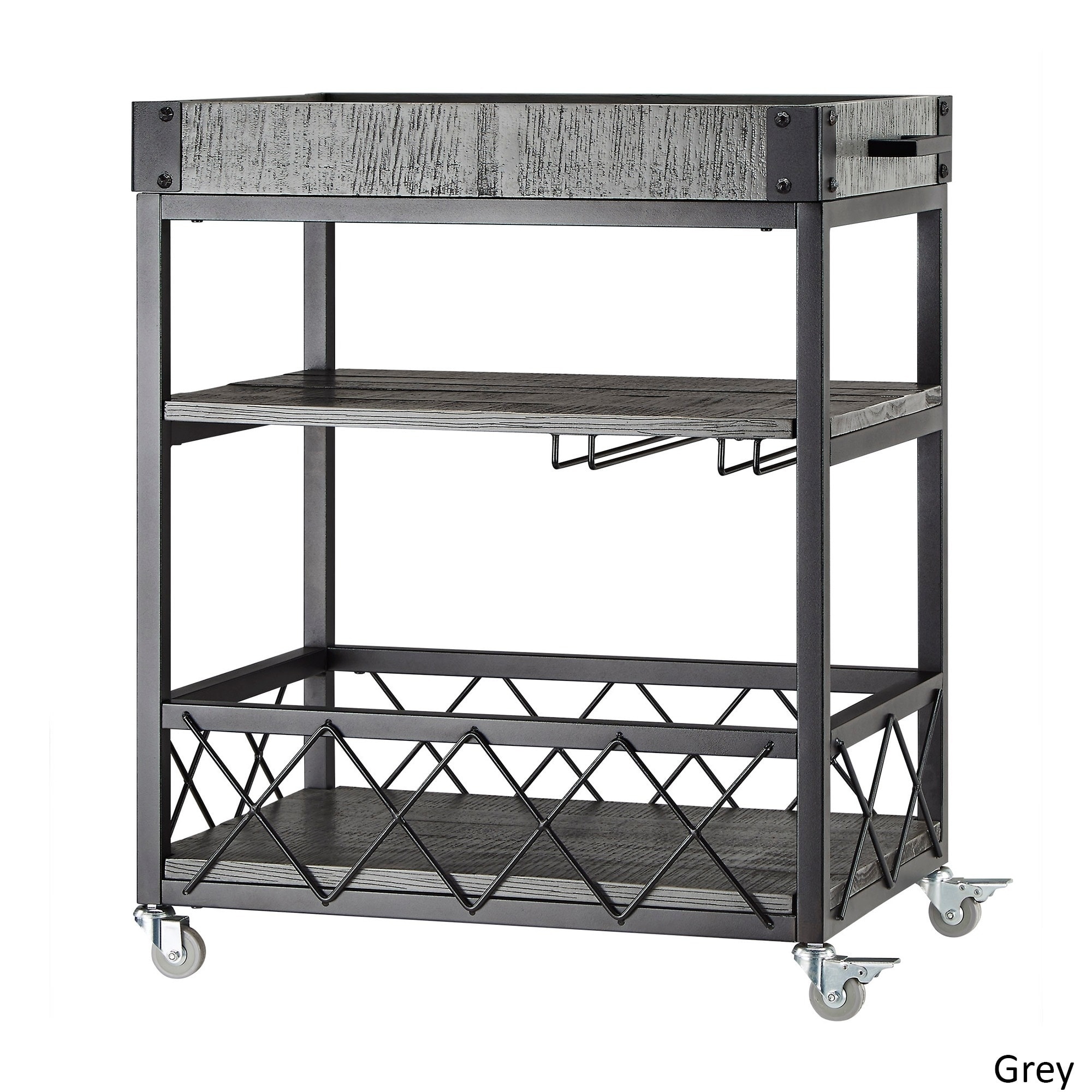 QCen Bar Carts for Home,Bar Serving Cart Home,Mobile Kitchen Serving cart with Storage Myra Rustic Design 35.2 H x 26.5 L x 16 W inches