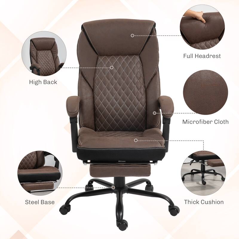 Ergonomic High-Back Swivel Desk Chair with Thick Cushion, Footrest, Smooth Mobility, and Modern Microfiber Upholstery