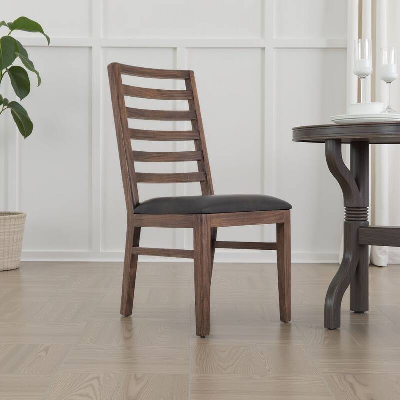 Ally Dining Chair Set of 2, Ladderback, Melina Wood, Brown Polyester