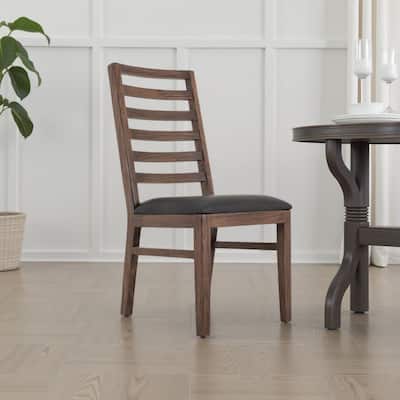 Ally Dining Chair Set of 2, Ladderback, Melina Wood, Brown Polyester