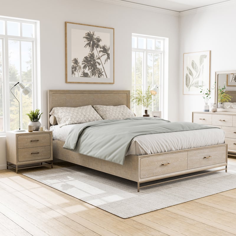 Furniture of America Drayden Transitional Oak Solid Wood 2-Piece Bed and Nightstand Bedroom Set - King