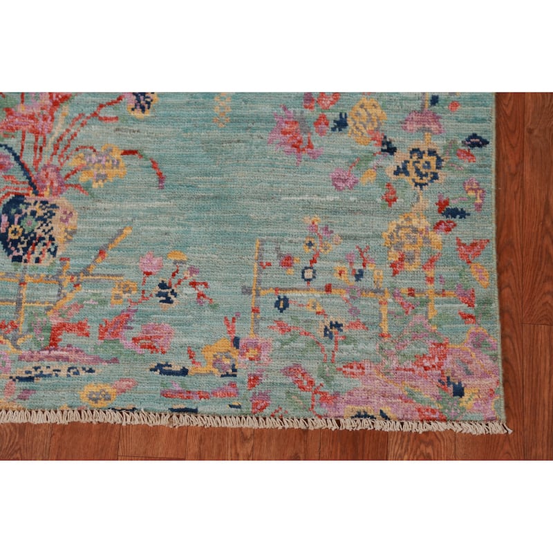 Art Deco Turkish Runner Rug Hand-Knotted Blue Wool Carpet - 2'8" x 8'1"