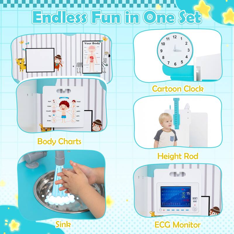 Gymax Kids Doctor Play Set w/Faucet Sink ECG Monitor Body Parts