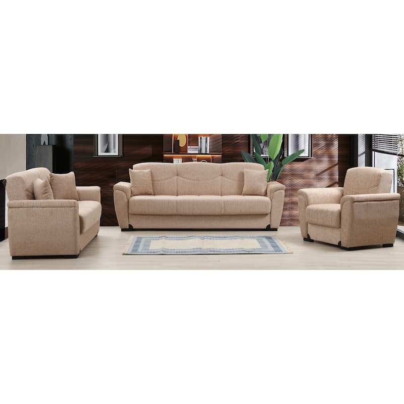 Brooksville Beige Fabric Upholstered Convertible Arm Chair with Storage