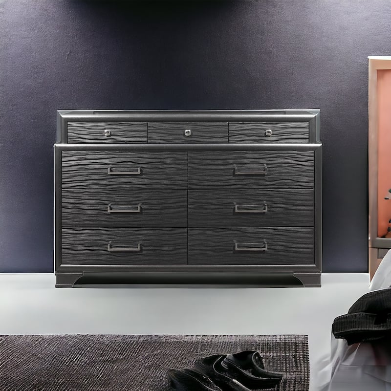 HomeRoots 59" Gray Solid Wood Nine Drawer Double Dresser