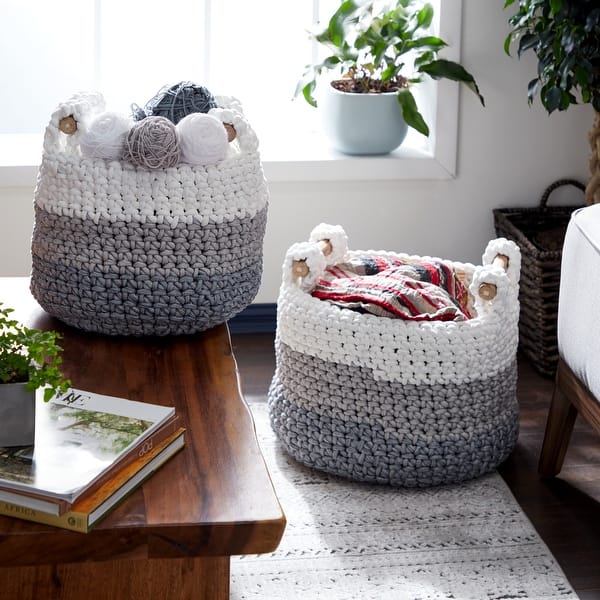 Grey Polyester Bohemian Storage Basket (Set of 2)