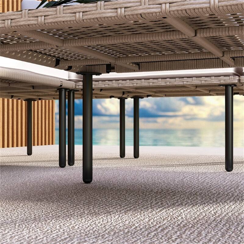 5-Piece Outdoor Patio Furniture Set PE Rattan Chairs Stool and Coffee Table with Cushions for Garden Balcony Porch