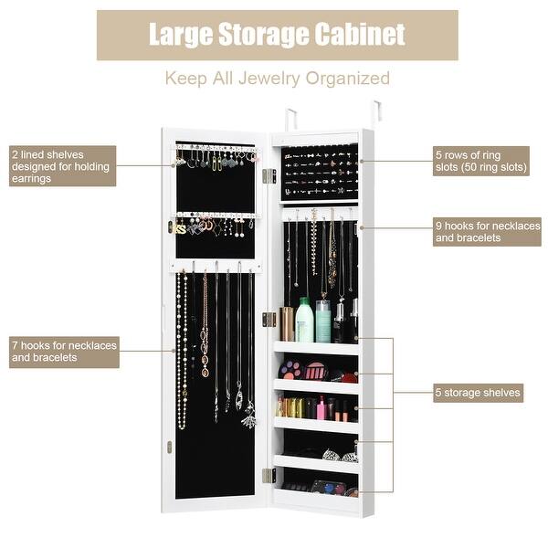 Shop Costway Wall Door Mounted Mirrored Jewelry Cabinet Organizer