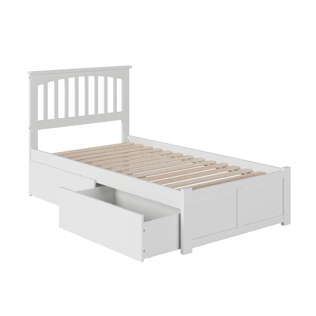 Mission Twin XL Solid Wood Platform Bed with Footboard & 2 Storage Drawers in White