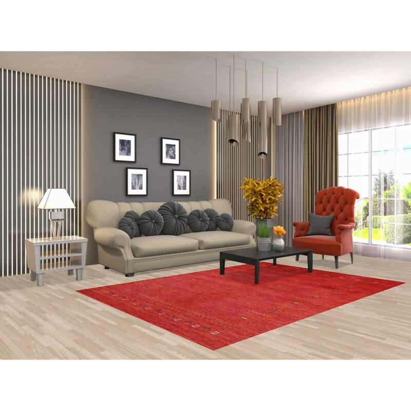 Hand Knotted Oriental 100% Wool Carpet Tribal Animal Pictorial Oranges & Rust Gabbeh Area Rug - 7' 8'' X 5' 5''