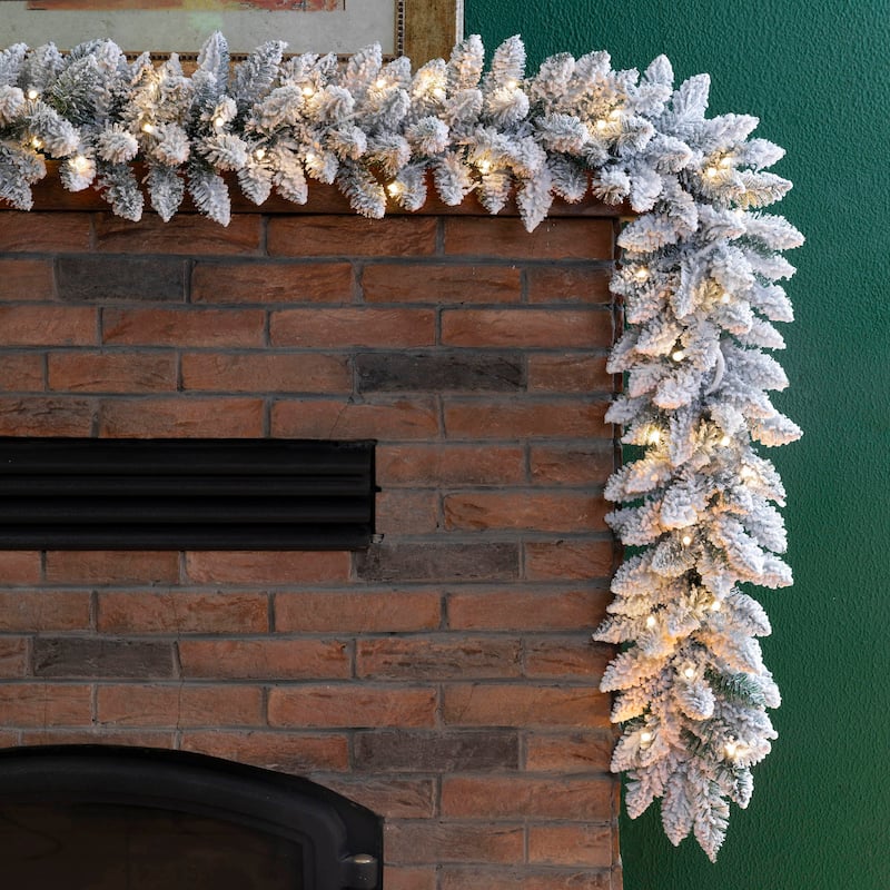 Glitzhome 24"D Pre-Lit Christmas Wreath Matched 2pk 9ft Garland Set