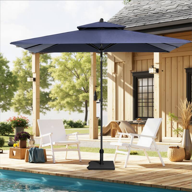 Pellebant 9 x 5 Ft Outdoor Double Top Market Umbrella with Wheels Base