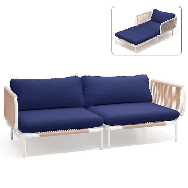 VredHom Outdoor Sectional Sofa Patio Furniture Sets - NavyBlue-2PC with 4 Armrest
