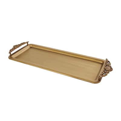 Metal Brushed Living Room Decor Tray with Antique Scrolled Handles - Bronze - Roche River Decor