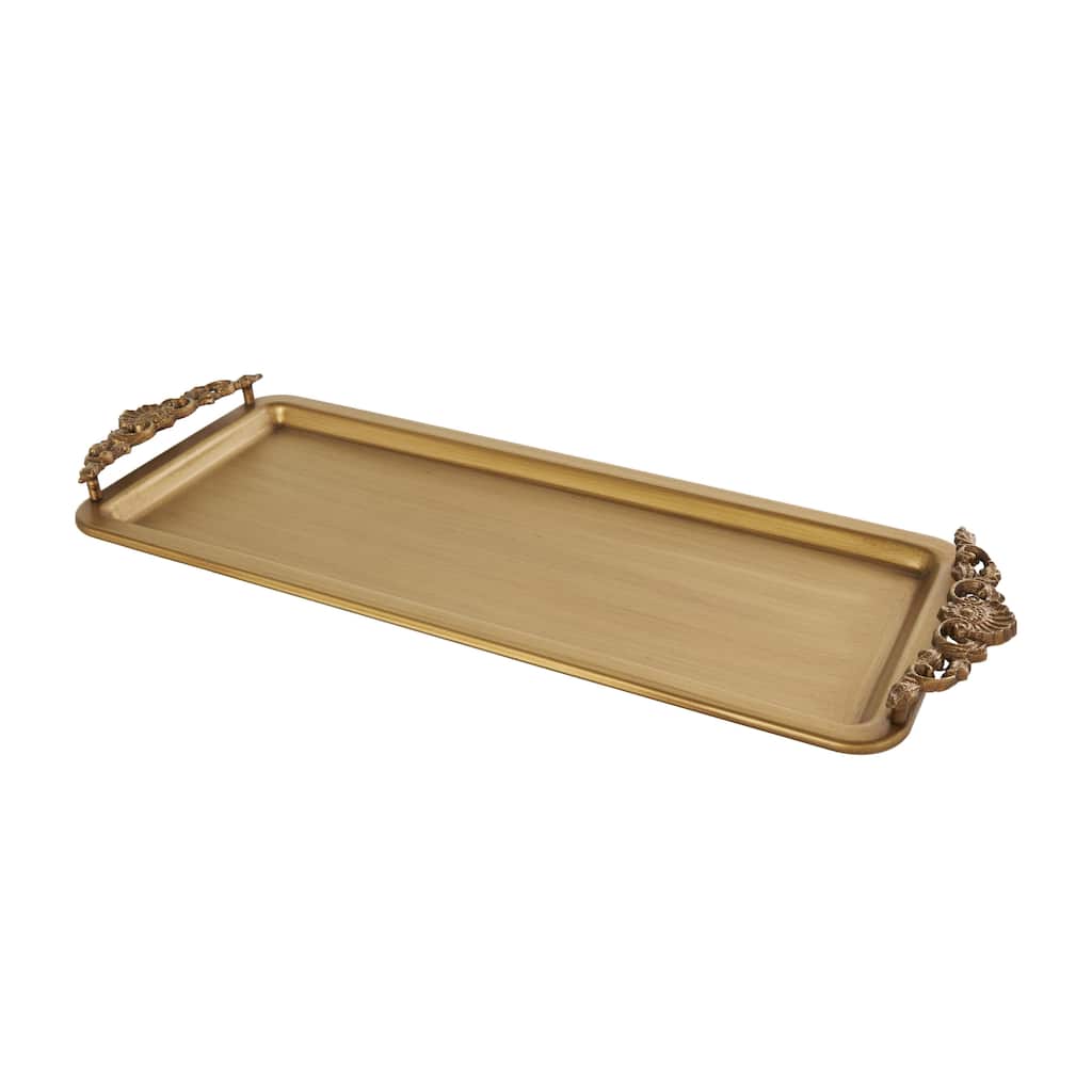 Metal Brushed Living Room Decor Tray with Antique Scrolled Handles - Bronze - Roche River Decor