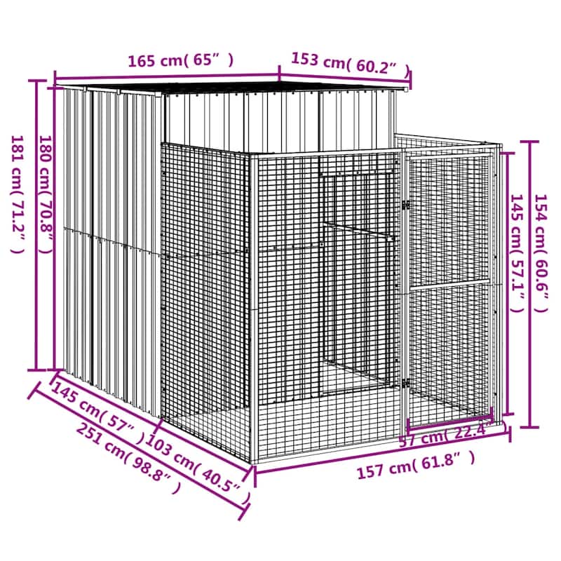 vidaXL Dog House Outdoor Dog Kennel Crate Shelter with Run Galvanized Steel