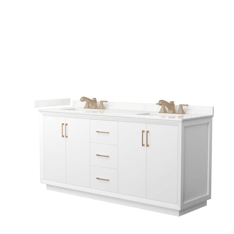 Strada 72-inch Double Vanity, Quartz Top - White, Bronze Trim, Giotto Quartz Top