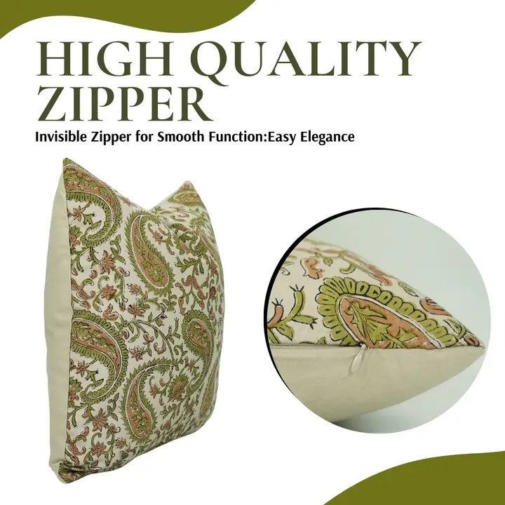 Bohemian Block Print Cotton Satin Pillow Cover- Kiara