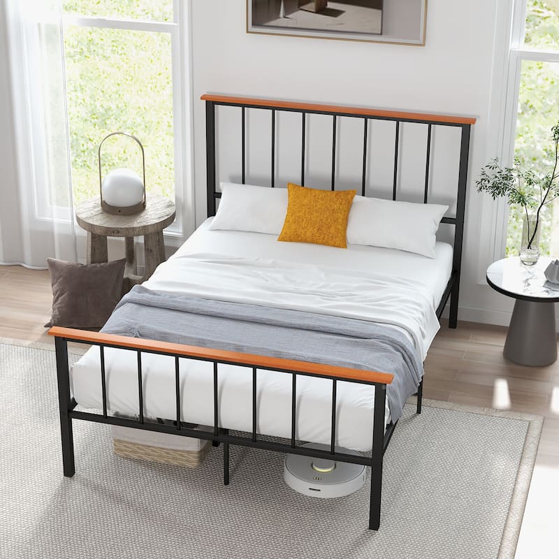 Gymax Full/Queen Size Metal Platform Bed Frame Mattress Foundation
