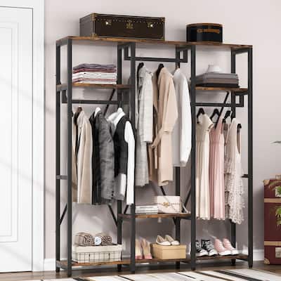 Freestanding Closet Organizer Systems with Shelves and Hanging Rods