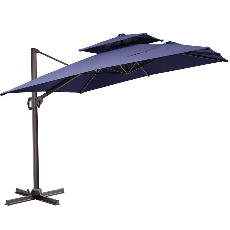 Double top 10.5 ft. x 9 ft. Heavy-Duty 360-Degree Rotation Cantilever Patio Umbrella - Navy Blue