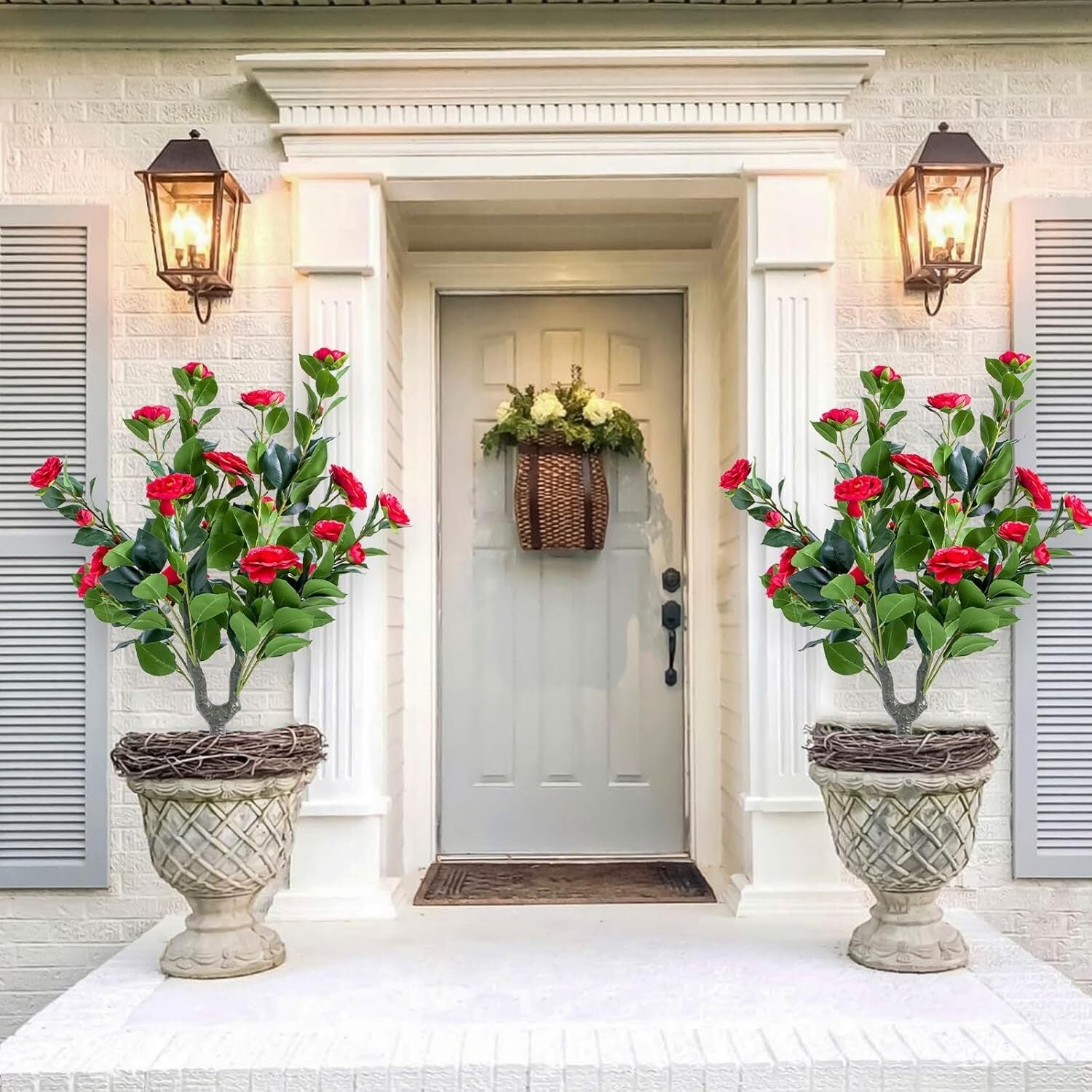 35in Artificial Camellia with Ground Spike-Fake Silk Topiary Trees for Home Decor Garden Patio and Indoor