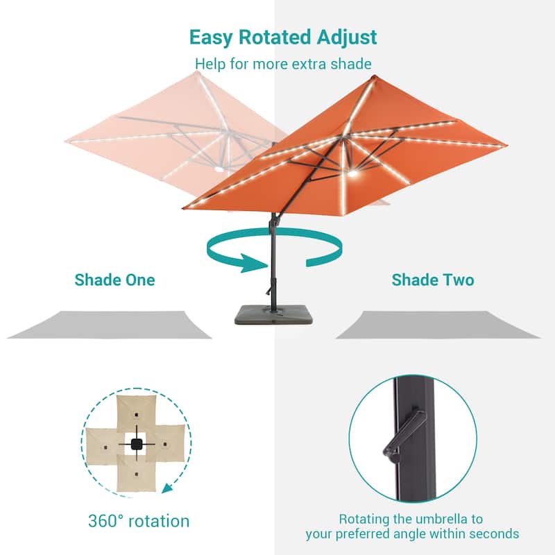 BONOSUKI 11.5x9FT LED Cantilever Patio Umbrella 360 Rotation w/Base