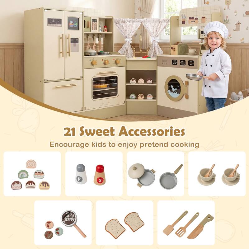 Gymax Kids Corner Play Kitchen w/Faucet Dishwasher Stoves Coffee