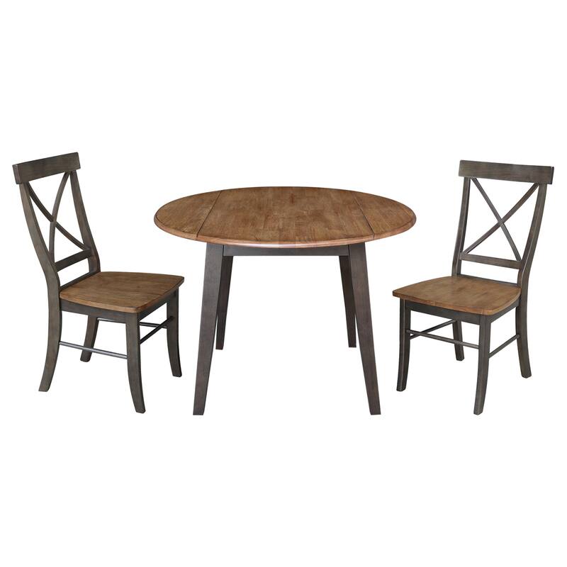 42" Solid Wood Round Dual Drop Leaf Table with Dining Chairs - Hickory/Washed Coal - 3-Piece