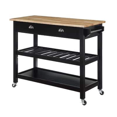 Kitchen Cart with Drawers - 3-Tier Butcher Block Mobile Island - Portable Storage for Small Spaces