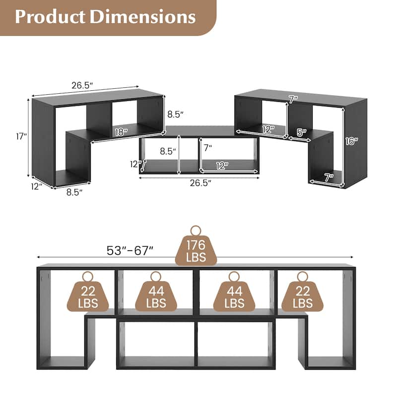 Costway 3 Pcs TV Stand for TV's up To 65'' Console Entertainment
